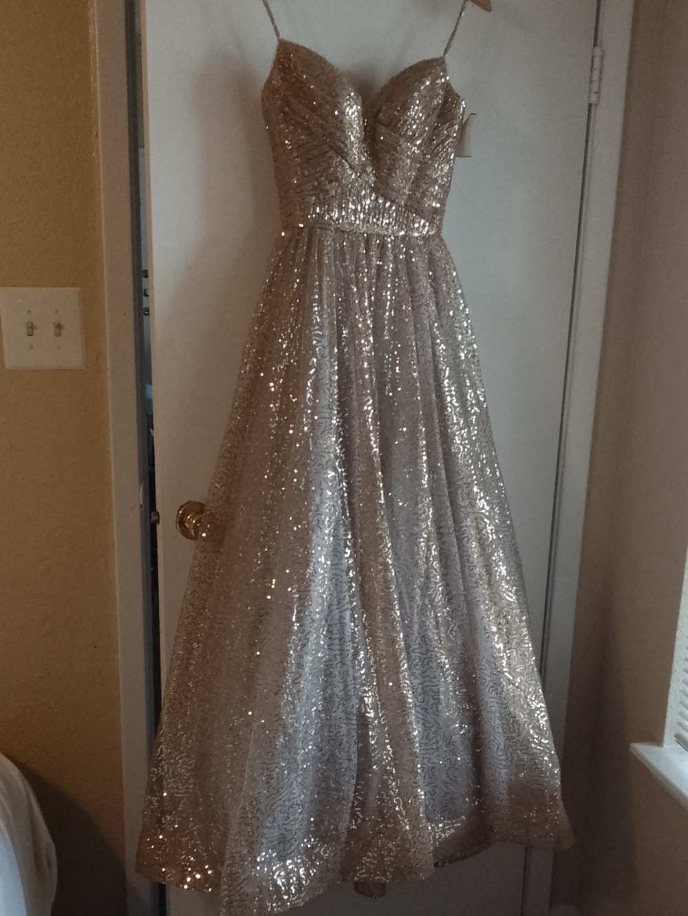 Gold Sequin Spaghetti-Strap Maxi Dress